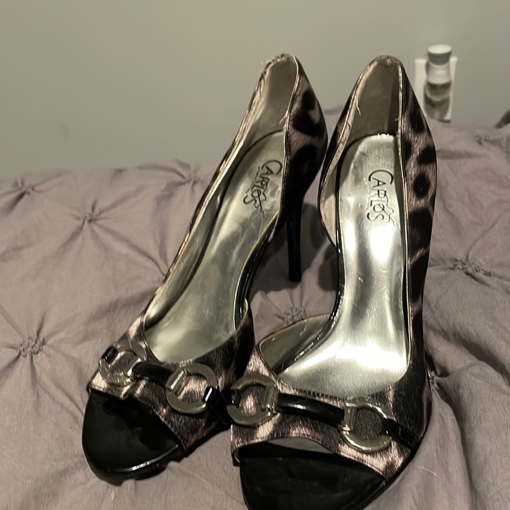 Leopard print stiletto heels